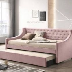 Brand New Pink Velvet Full Daybed with Trundle