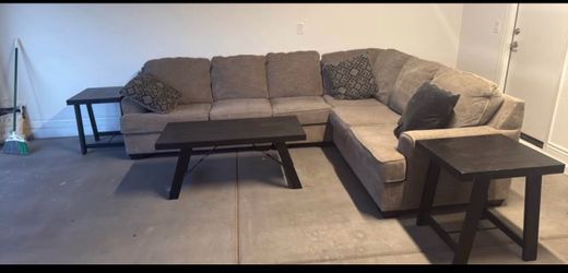 Grey Sectional Sofa with Coffee Table and Two End Tables