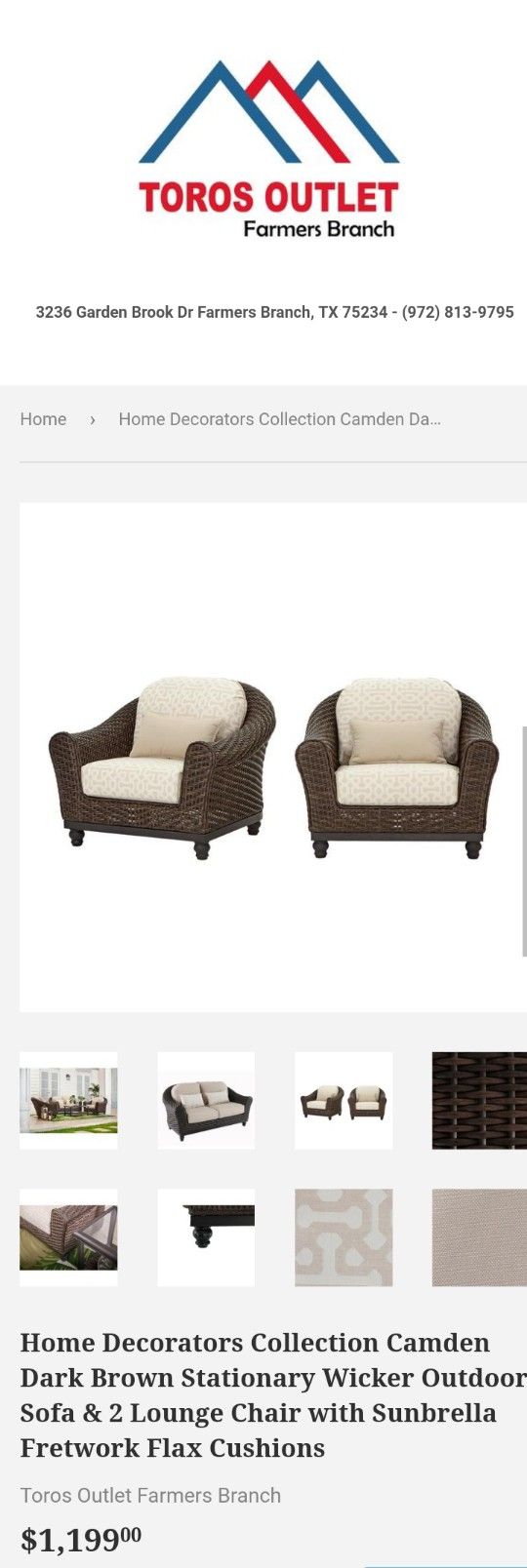 Home decorators collection camden brown wicker outdoor patio sofa with sunbrella fretwork cushions deals