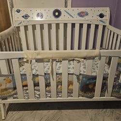 Crib With Crib Bumpers, Bed, And Glow In The Dark Stickers