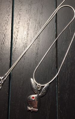 20” Red Swarovski Glass Crystal Eye/ Silver Plated Necklace with Playboy Bunny Pendant (Free Gift! pictured last)