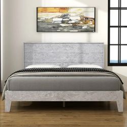 Payne Luxe Queen Platform Bed with Headboard, Concrete Cool Gray