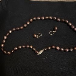 14k accent brown pearl set