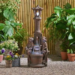 Garden Fountain With LED light and Frogs Design
