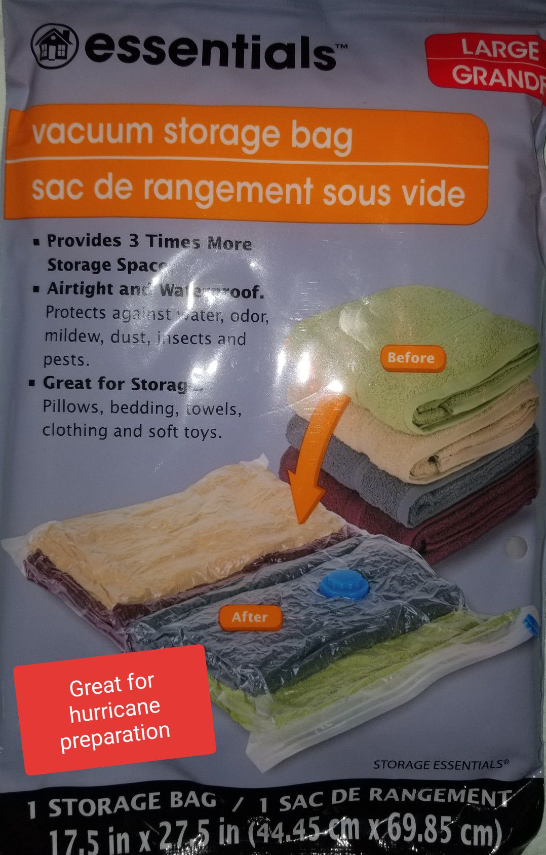 ●CUSTOM ORDER FOR BRUNO● QUANITY (2 PACKS) VACUUM STORAGE BAG BRAND NEW !!!GREAT FOR HURRICANE PREPARATION SEE EXAMPLES OF BAG IN USE