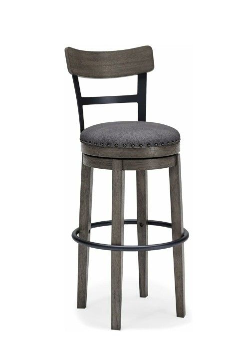 Signature Design by Ashley Caitbrook 30" Farmhouse Bar Height Upholstered Swivel Barstool, Dark Gray