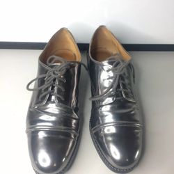 Coach Edith Metallic Gray Peuter Leather Oxfords Lace Up Shoes Women’s Sz 8B