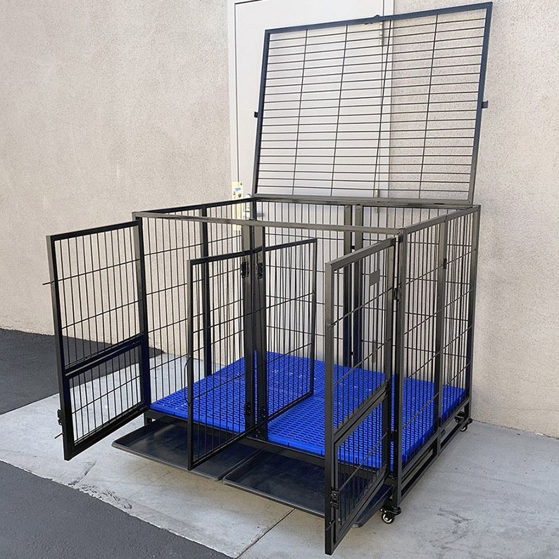 New in box $230 X Large 49” Heavy Duty Folding Dog Cage 49x38x43” Double Door Kennel w/ Divider