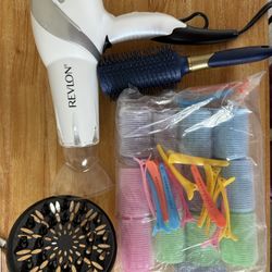 Everything - Hair Dryer(used - Good), Heat Rollers (never Used) And Round Brush (never Used)