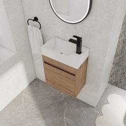 18'' Floating Wall-Mounted Bathroom Vanity with White Resin Sink & Soft-Close Cabinet Door 