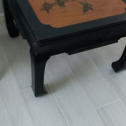 Chinese Motive Black Real Wood Table.Very Sturdy..In Perfect Condition 