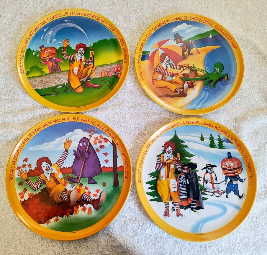 Vintage 1977 Ronald McDonald’s Four Seasons Collector Plates - Complete Set of 4