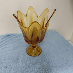 Vintage Amber Pedestal Vase Candy Dish