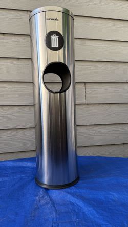 Uline Stainless Steel Lobby Trash Can with sanitizing wiper station 