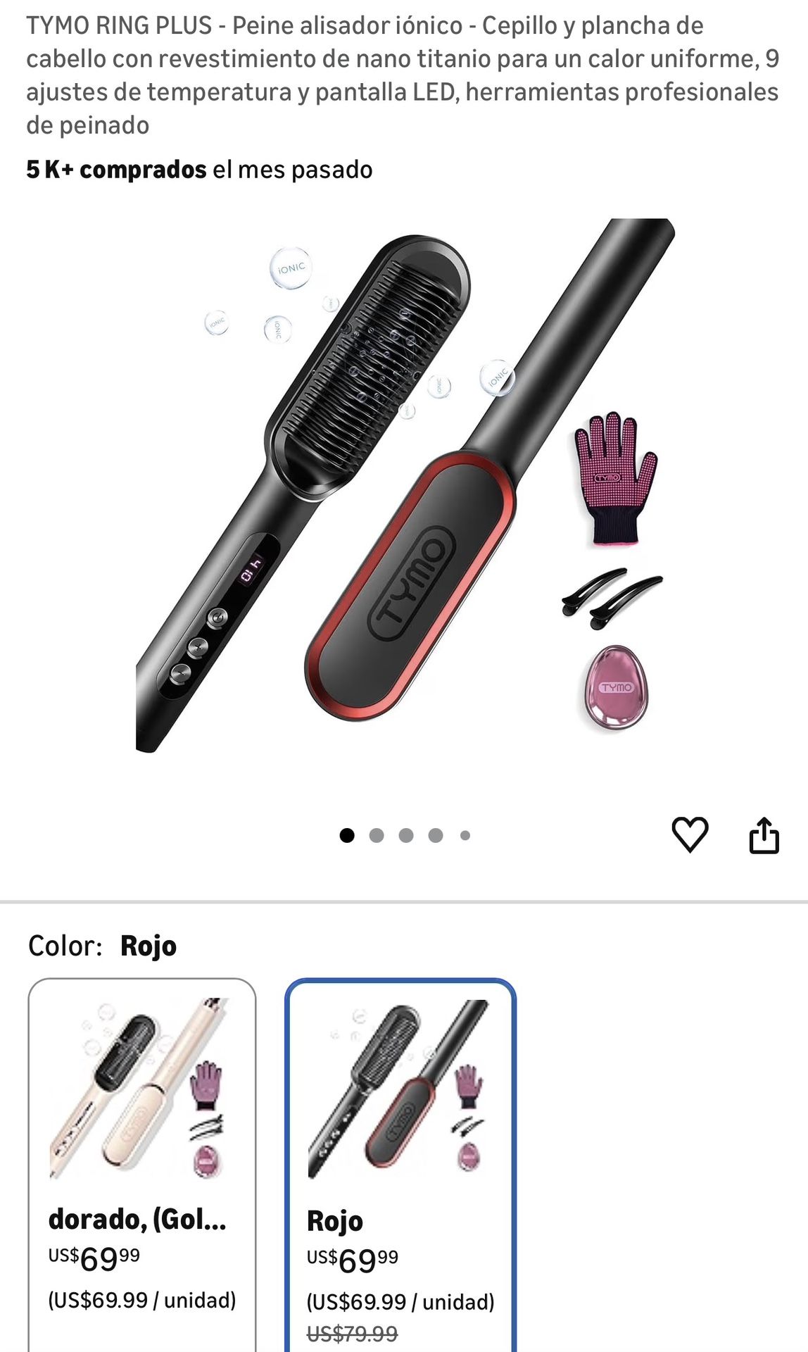 TYMO RING PLUS - Ionic Hair Straightening Comb - Hair Straightener Brush with Nano Titanium Coating for Even Heat, 9 Temperature Settings, and LED Dis