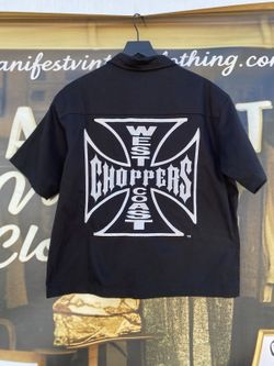 Embroidered West Coast Choppers Button Down Double Sided T Shirt Mens Medium