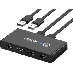 UGREEN USB Switch Selector 2 Computers Sharing 4 USB Devices USB 2.0 Peripheral Switcher Box Hub for Mouse Keyboard Scanner Printer PCs with One-Butto