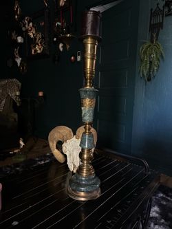 vintage brass and green marble altar-style candlestick.