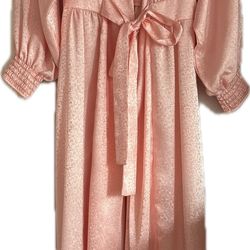 Vintage Gilligan O'Malley Pink Floral Jacquard Wrap Robe Smocked Sleeve
