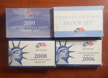 Four U.S. Mint Proof Sets – 2006, 2008, 2009, & 2010,  Beautiful Uncirculated Coins 