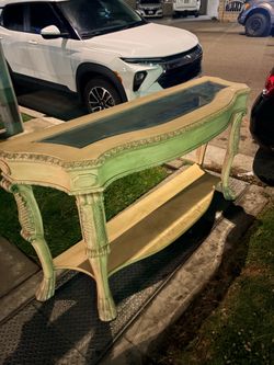 Antique Victorian glass top solid wood table