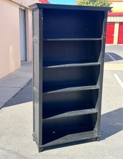 Tall Black Wood Bookcase 5 Shelves
