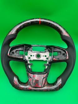 Carbon Fiber Leather Steering Wheel for Honda Civic FC 2016-2021 Red Stitch