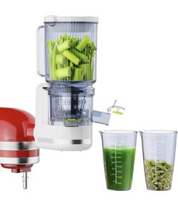 Masticating Juicer Attachment for KitchenAid Stand Mixer, 4.9" Large Feed Chute Fit Whole Vegetables & Fruits, Slow Cold Press Juicer Includes 2 * 32o