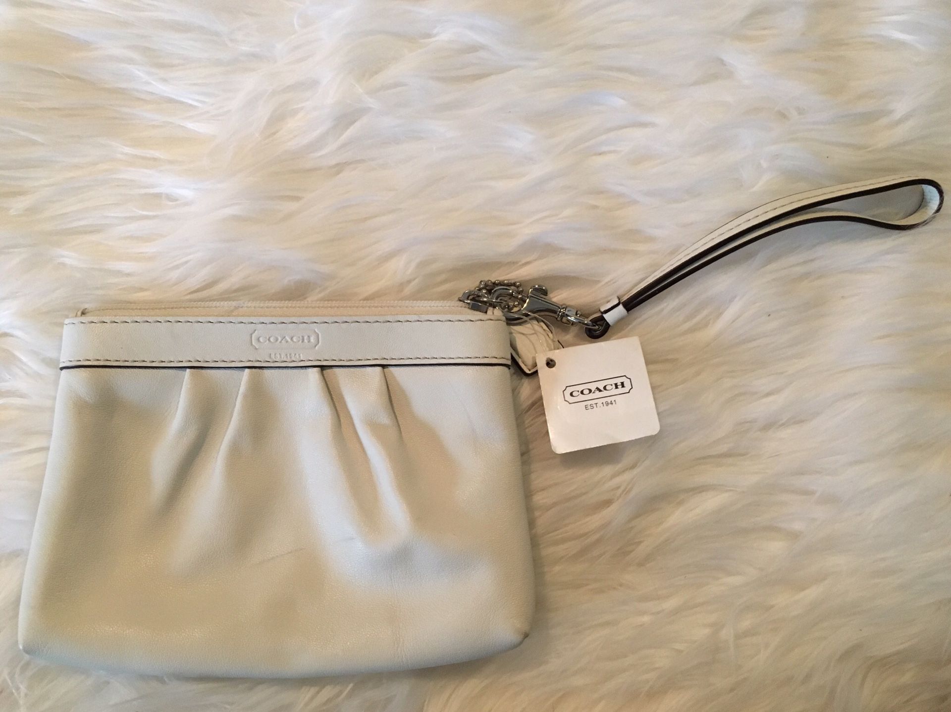 Authentic White Leather Coach Wristlet