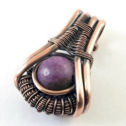 Copper wrapped Lepidolite Purple Pendant for harmonizing body, easing anxiety 