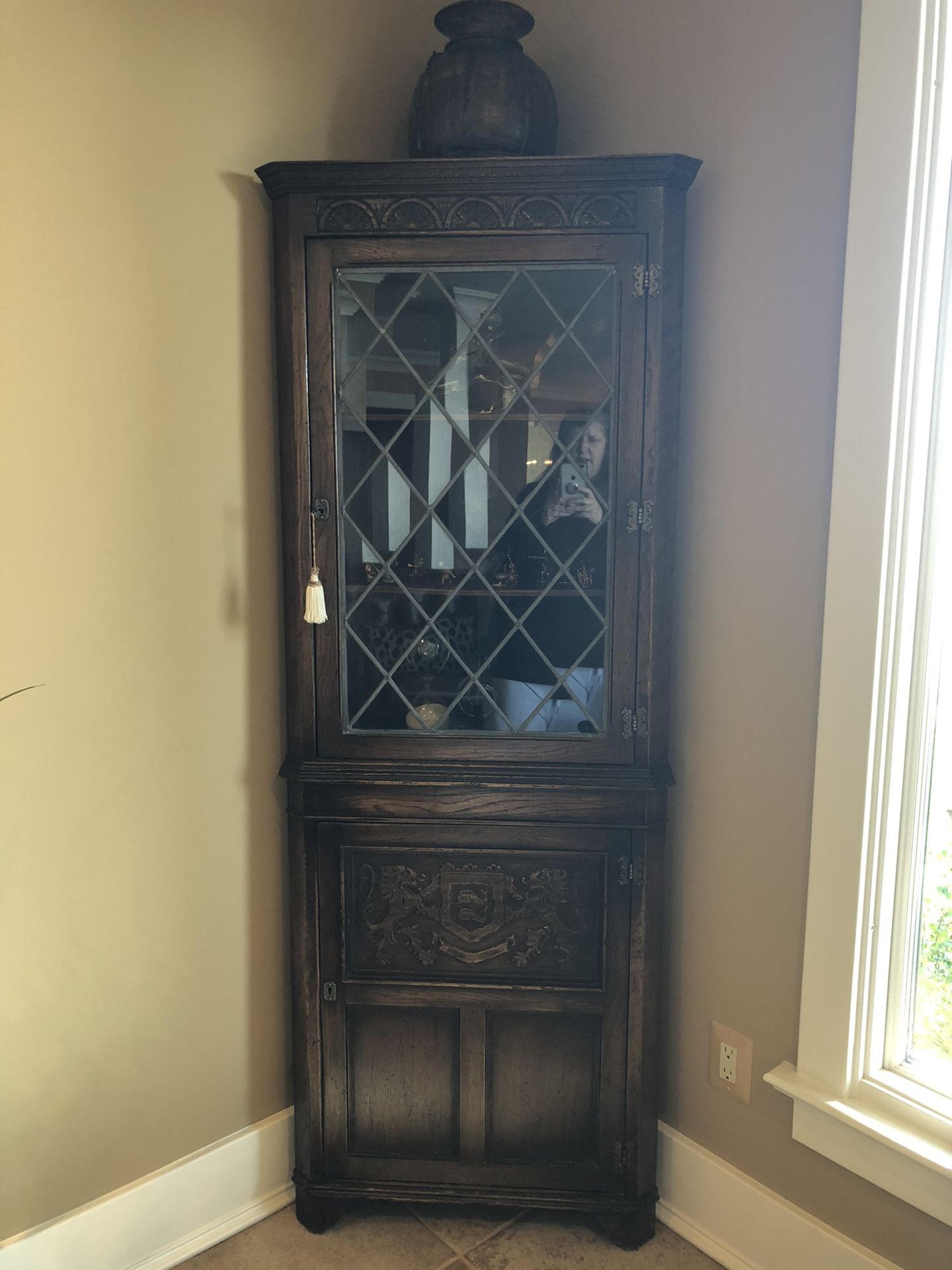 Antique Corner Wood/Glass Cabinet
