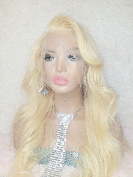 Golden Platinum 22 In Human Hair Blonde 13x6 Lace Front Wig
