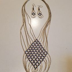 Vintage cobalt blue & sterling silver necklace & earring set