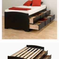  Prepac Captain's Platform Storage Bed with 6 Drawers, Twin, Black