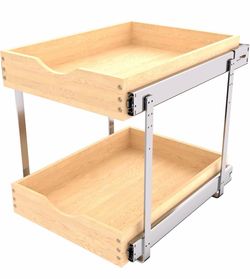 2 Tier Pull Out Cabinet Organizer 14"W x 22"D, Solid Wood Slide out Shelves for Kitchen Cabinets, 100 lbs Capacity, Smooth Ball-Bearing Glides, 3 Heig