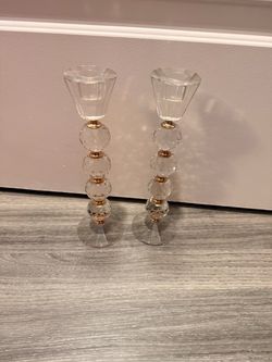 Crystal and Gold Candlestick Holders Set of 2
