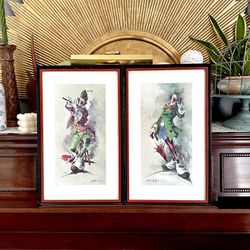 Vintage Clown Prints Kitsch Clown Wall Art Framed Antoni Mut Torraja Spanish Art 13.5x22”