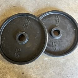 Two 35lb  Rubber Coated Barbell Weights