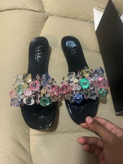 Nicole Miller New York Crystal Embellished Slide Sandals