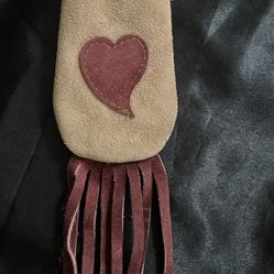 New Heart Medicine Mojo Bag 5” Pouch 5” Fringe Suede Brown & Burgundy Drawstring