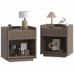 Set Of 2 Fluted Nightstand | 22" Modern Bedside Table With Drawers, Wide Nightstand With Open Storage For Bedroom, White, Made Of Engineered Wood, Far