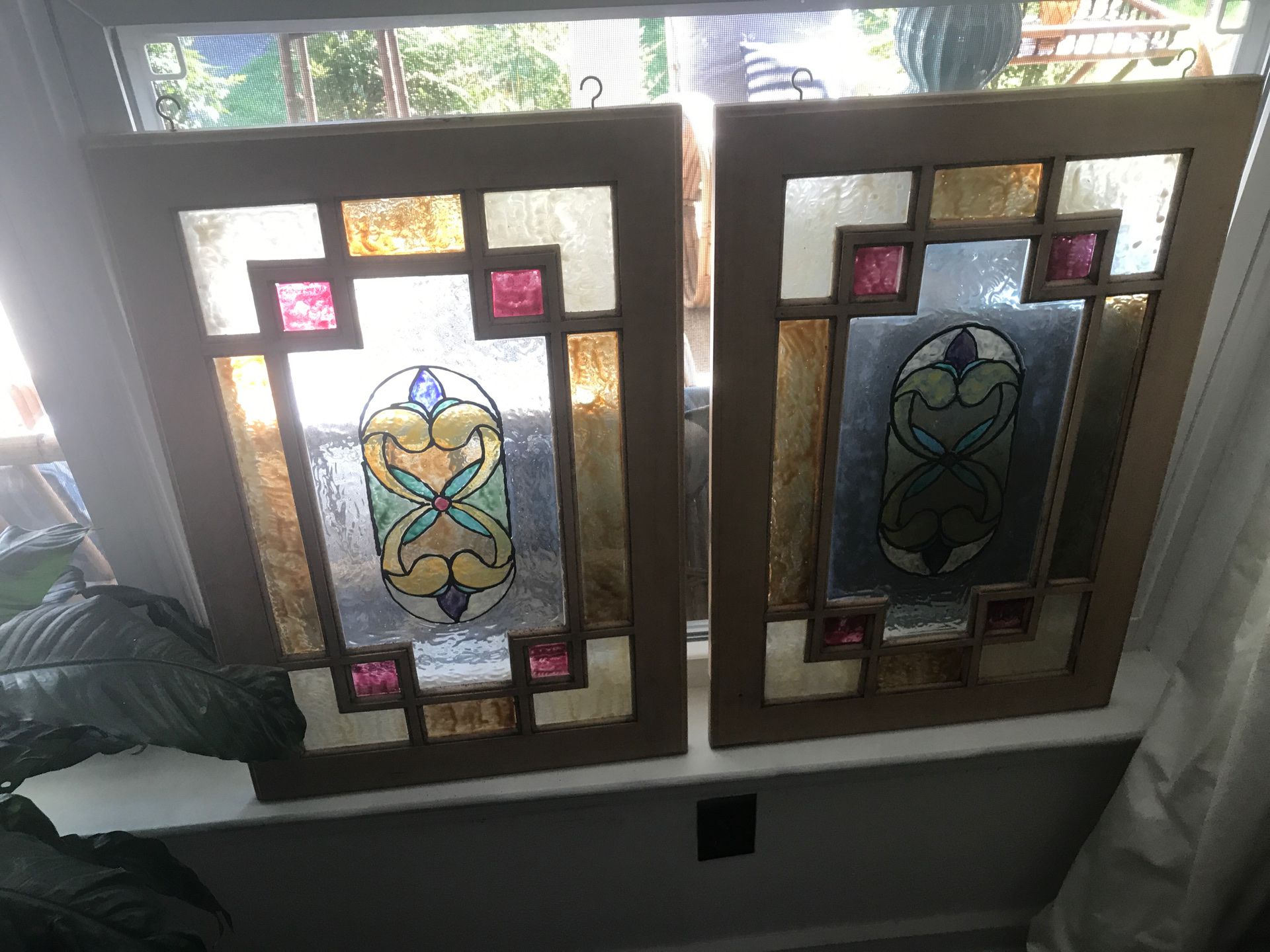 Faux stained glass in antique windows