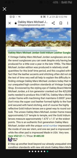 #1911 Michael Jordan Mars Holy Grail Oakley Unworn Sunglasses