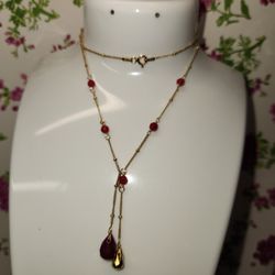 #2265, VICTORIAN 925 SILVER ITALY VERMEIL, NECKLACE 17"IN, GARNET STONE 