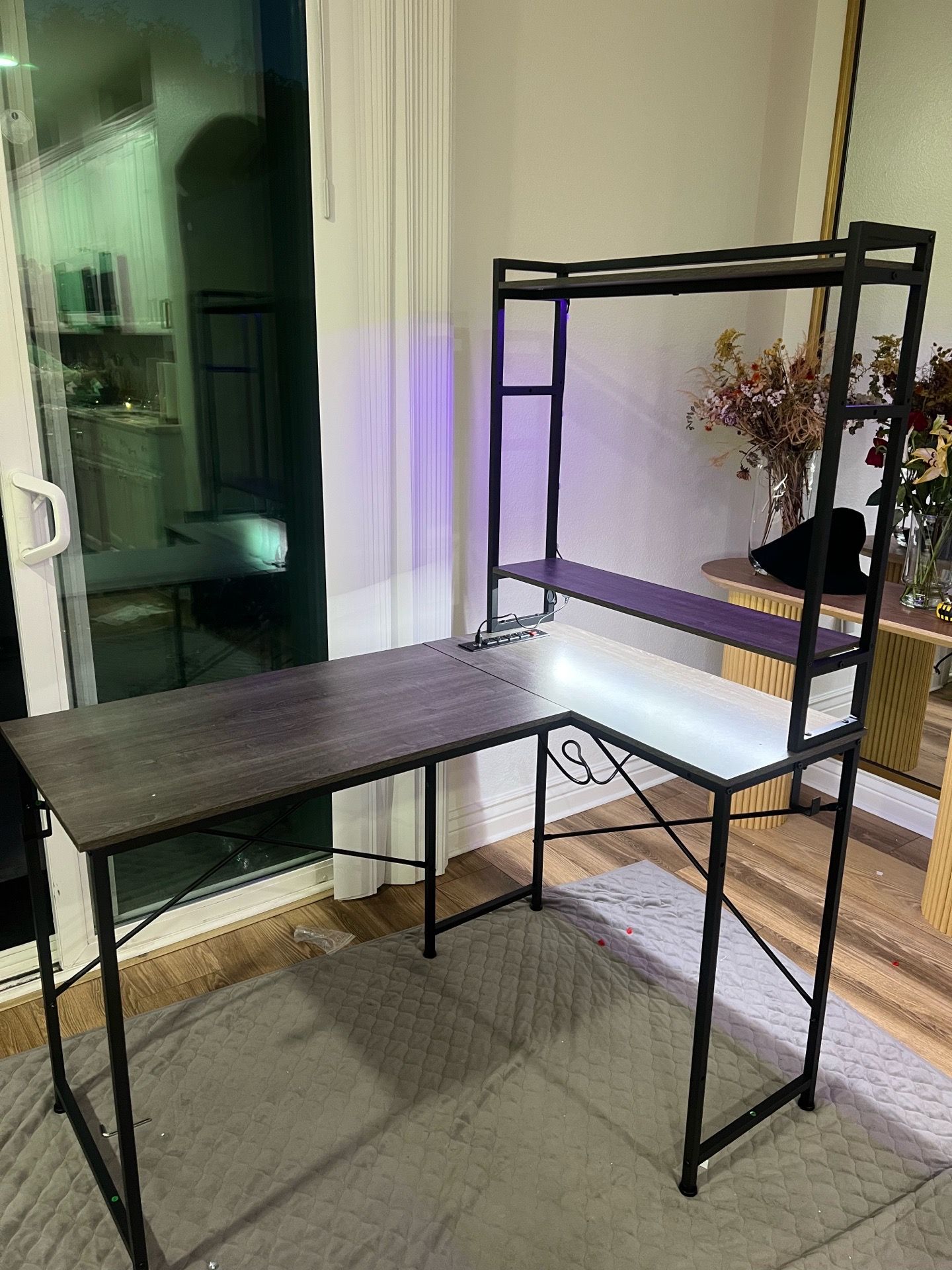 Computer desk with LED and charging station