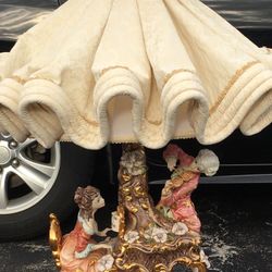 Antique Porcelain Italian Made Lamp With Original Fancy Shade