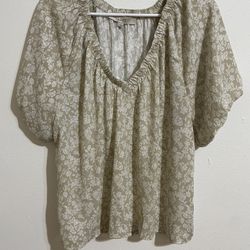 Women’s Loft Neutral Floral Short Sleeve Top Size Large -2$