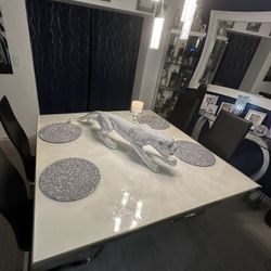 ✨ Modern High-Gloss White & Chrome Dining Table – Seats 6–8 ✨