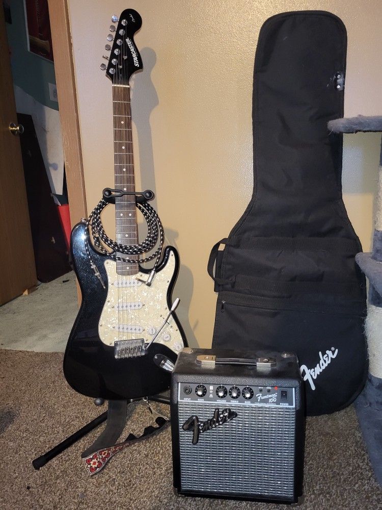 Electric Stratacaster Guitar w/ Amp & Case