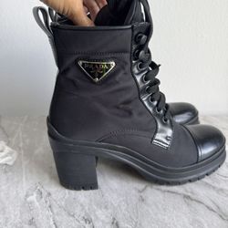 Prada Re-Nylon and Leather Booties 37.5 (7.5)